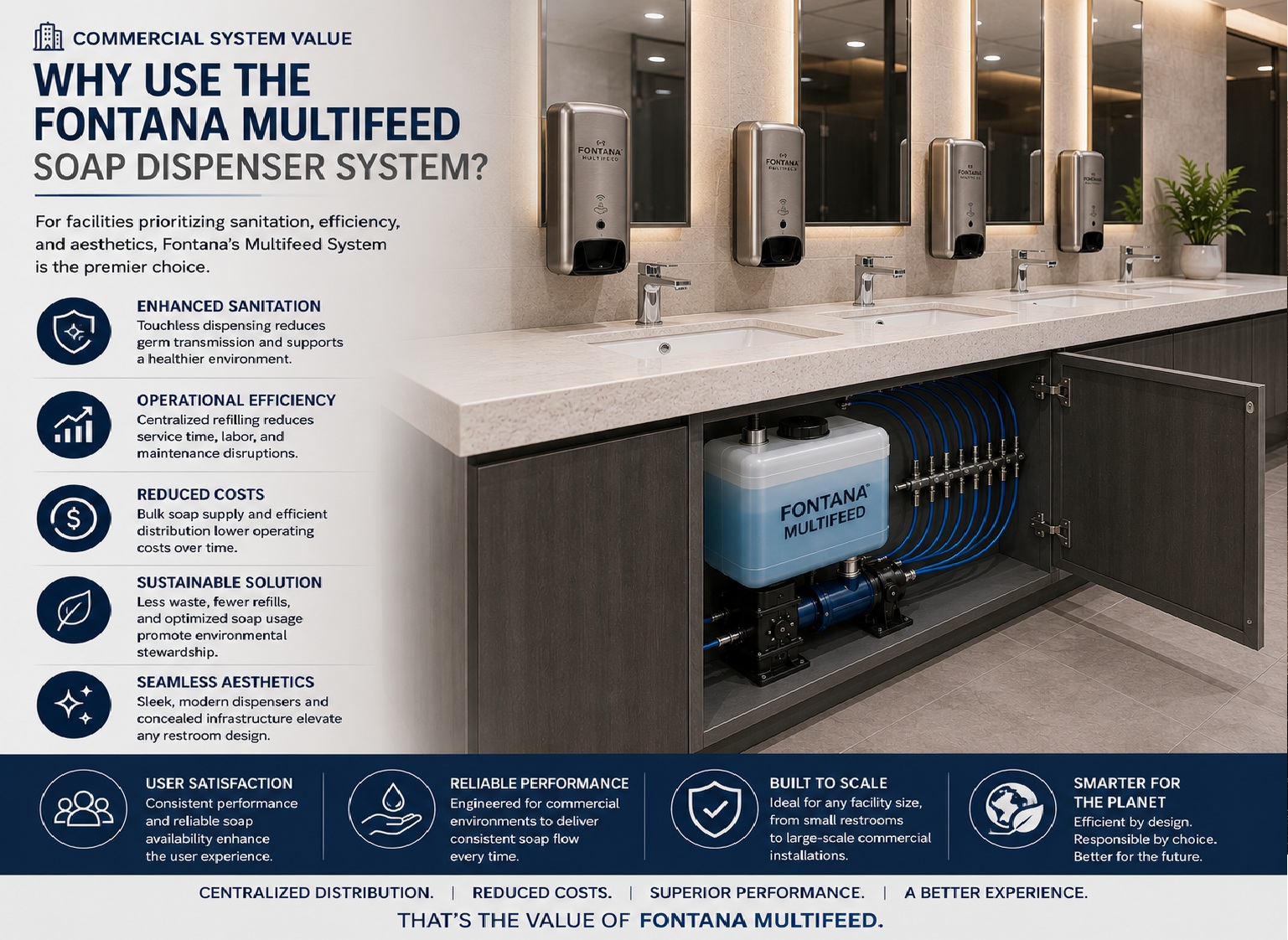 Fontana MultiFeed commercial system value centralized soap distribution and serviceability engineering